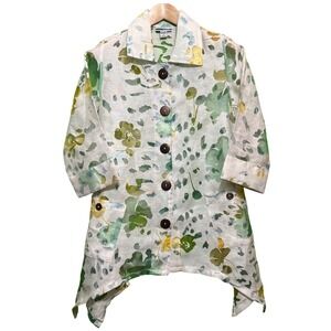 Small MIRROR IMAGE Linen Blend Floral Print Button Front Shirt Jacket Women's